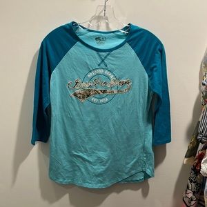 Three-quarter length Bass Pro Shop T-shirt. Size small